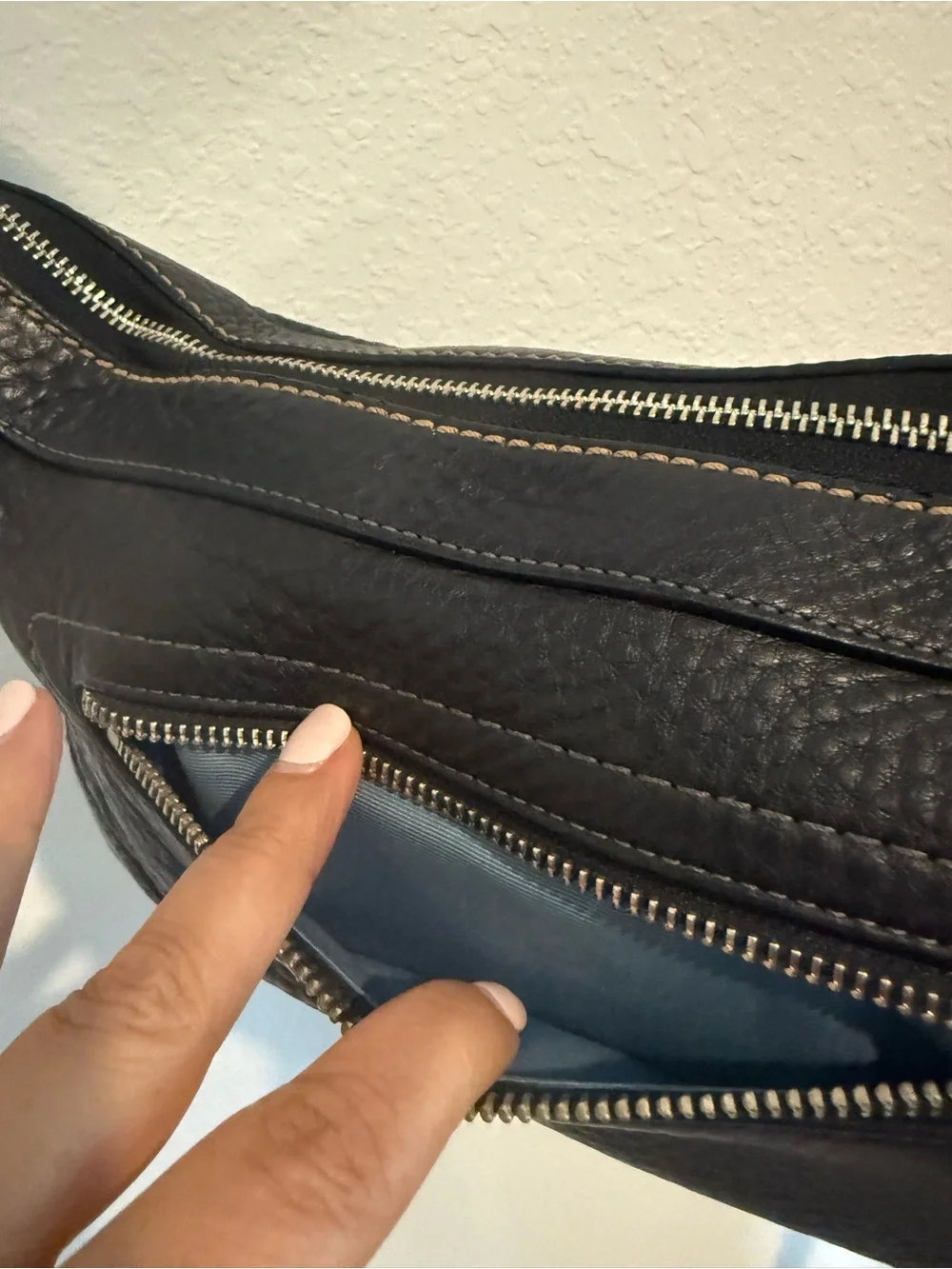 Coach F12321 Black Pebbled Leather Shoulder Bag with Silver Hardware